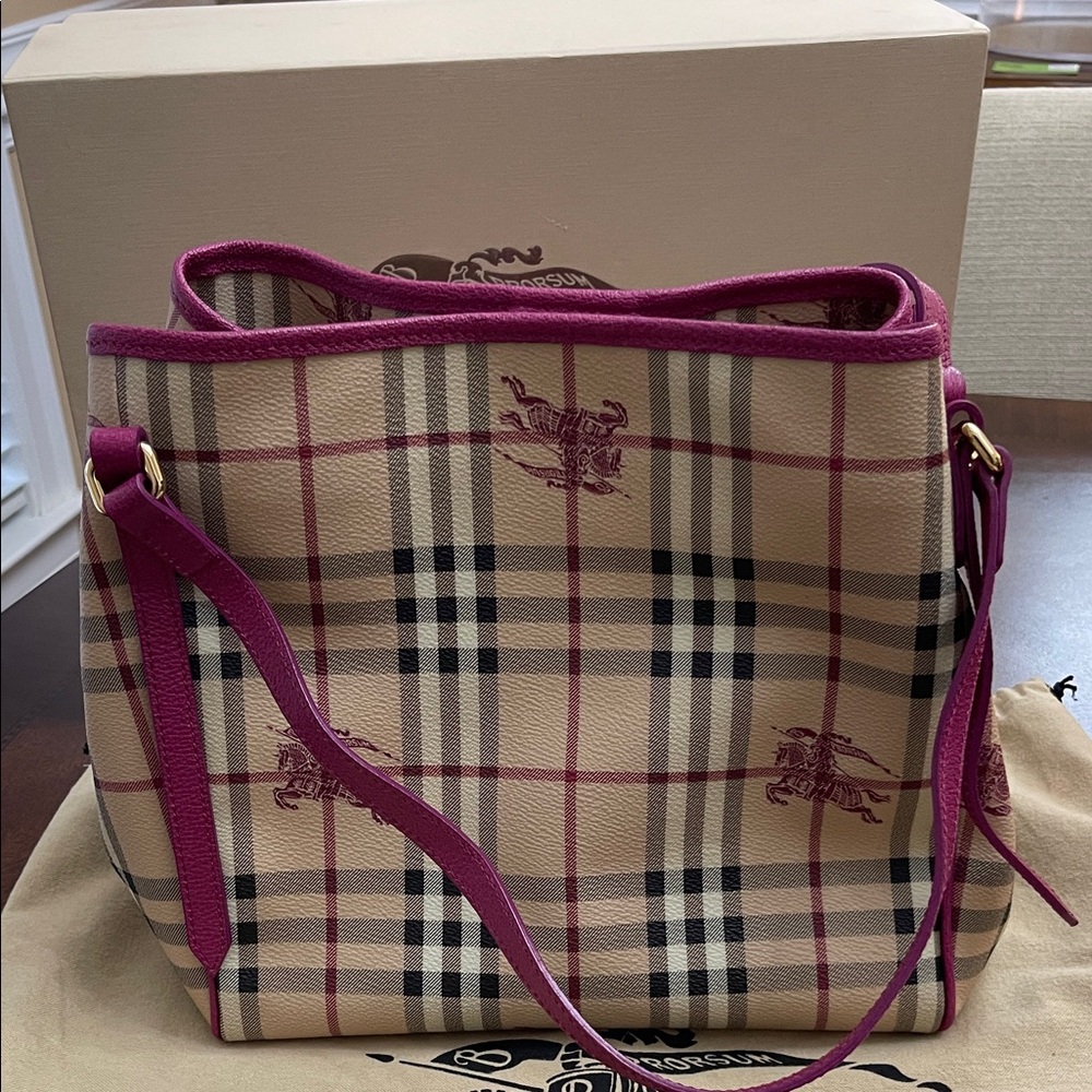 Stylish Plaid Women's Bag with Pink Accents
